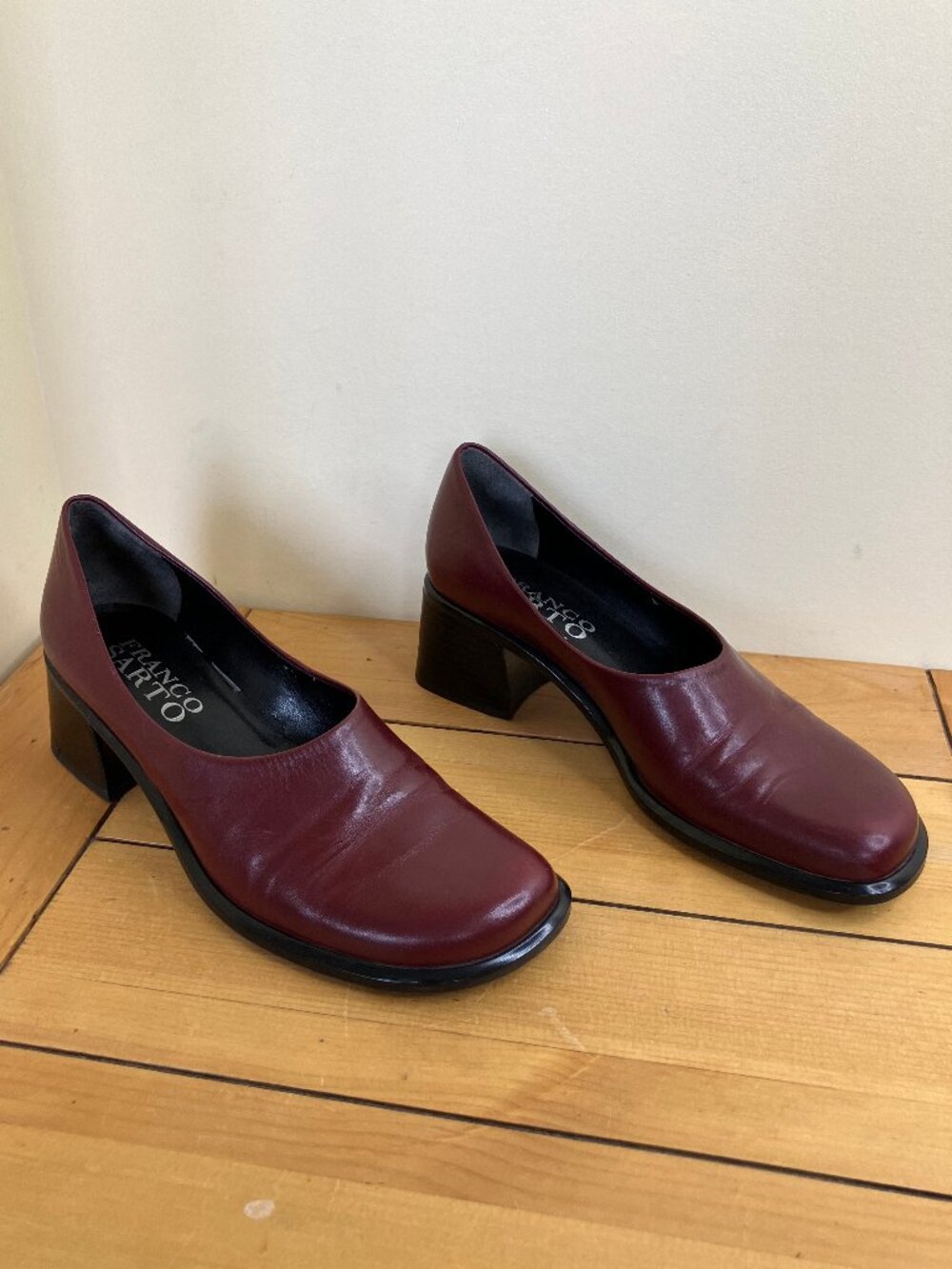 Franco Sarto Leather Chunky Heel Women's Shoes Burgundy Red US Size 8 M